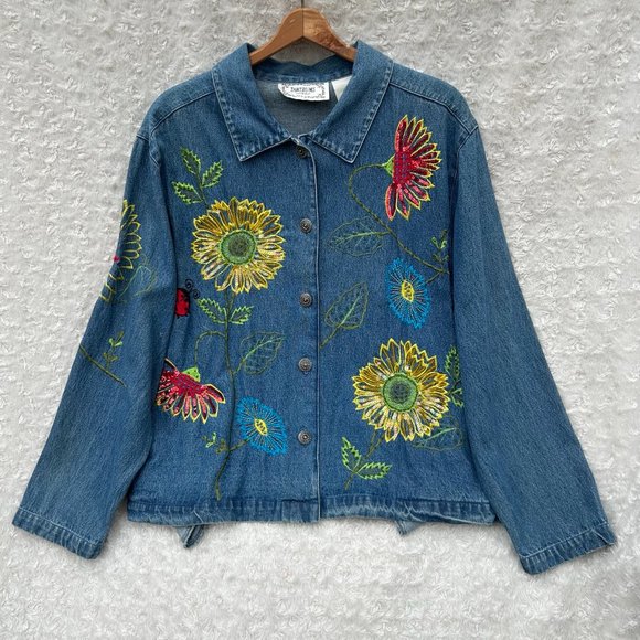 Tantrums Jackets & Blazers - Tantrums Denim Jacket Embroidered Floral‎ Sequin Button Up Medium